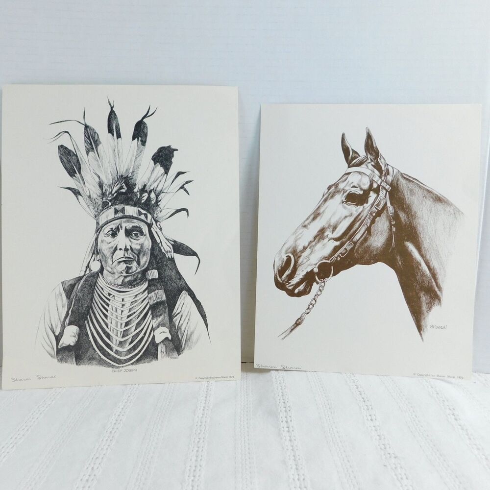 Western Southwest Art Horse & Chief Joseph Sharon Sarai 1972 Signed Prints Litho